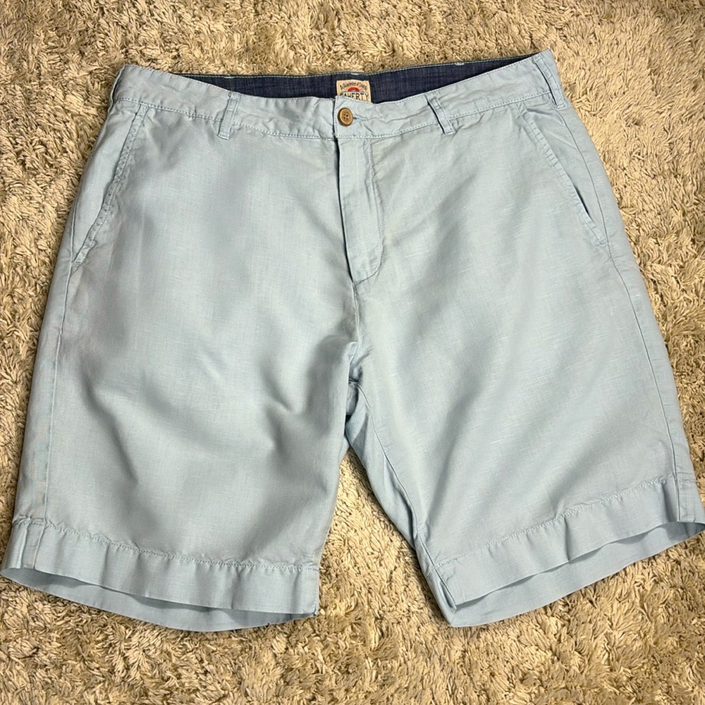 Faherty Men's Linen Blend Flat Front Shorts, Light Blue, Size 33